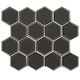 MSI Metallic Gray Beveled Glossy Hexagon Glass Tile for Kitchen Backsplash, Floor Wall Tile for Bathroom, Shower Mesh Mounted Mosaic Tile, Sample
