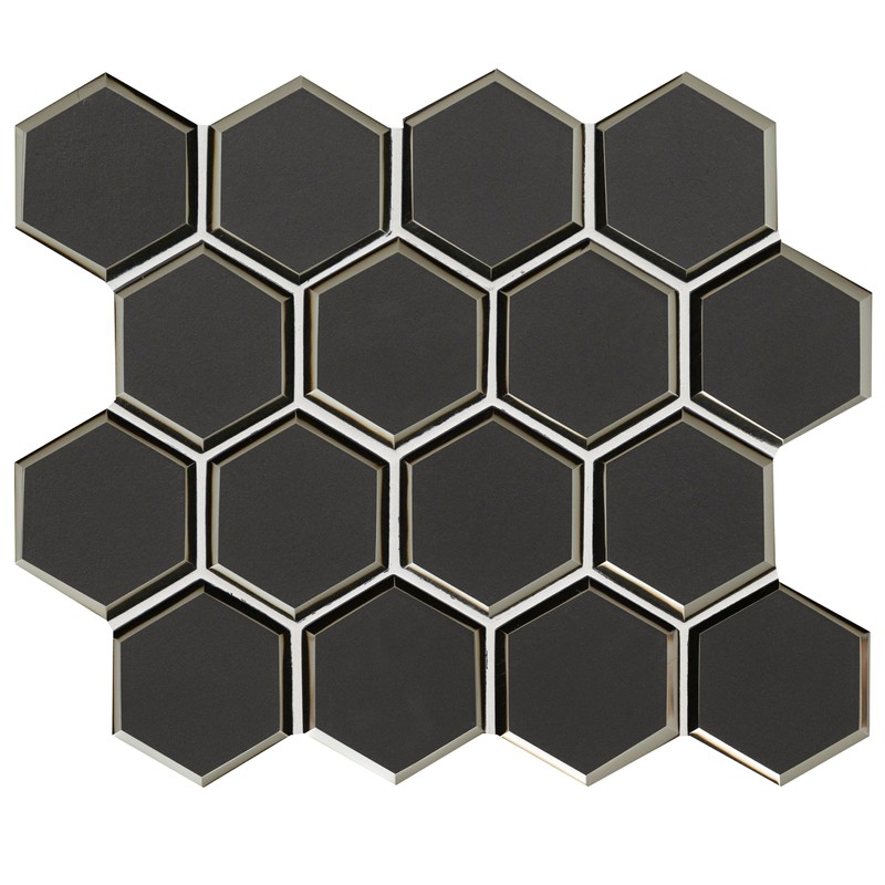 MSI Metallic Gray Beveled Glossy Hexagon Glass Tile for Kitchen
