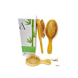 Anbeel Bamboo Brush for Hair - Natural Wooden Bristles - Scalp Massager hair growth & Detangling brush - Curly Hair brush, Straight & Wavy Hair - zero waste products - 3 pcs - Brush for Curly hair