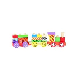 Van Manen 2Play Wood Wooden Train with Wagons, Wooden Toy, Wooden Train with Colourful Building Blocks, Toy for Children, 610063, Multicoloured