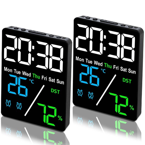 GOMETY 2-Piece Multifunctional Electronic Clock, Digital Alarm Clock with 24