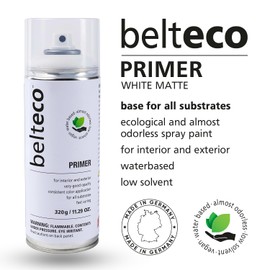 BELTECO Primer Spray Paint | Base for all substrates | Water based & Odorless | Eco-Friendly & Vegan | Weather & UV-Resistant | Fast Drying with High Coverage | For Indoor/Outdoor
