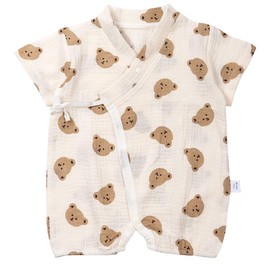 SLINX HF10 Baby Boys Girls Yukata Jinbei Romper Coverall Summer Baby Floral Print Baby Clothes Romper Short Sleeve Open Front Children's Clothing Cotton Soft, Full of bear