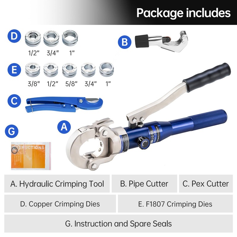 IBOSAD Hydraulic Copper Pipe Tube Fittings Crimping Tool with 1/2",3/4"