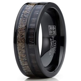 Metal Masters Co. Men's Tungsten Ring Wedding Band Real Deer Antler, Koa Wood Inlay, Outdoor Hunting