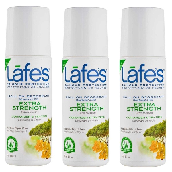 Lafe's Natural Deodorant | 3oz Roll On Aluminum Free Natural Deodorant for Women & Men | Paraben Free & Baking Soda Free with 24-Hour Protection | Extra Strength |2.5 Ounce (Pack of 3)
