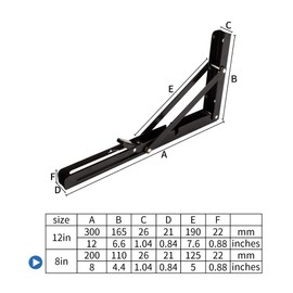 VinBee Shelf Brackets - Metal Folding Shelf Brackets for Home, Kitchen, Office, Grill -2 Pcs Heavy Duty Wall Shelf Brackets - Shelf Support Brackets for Table, Wall - Black 8 Inch