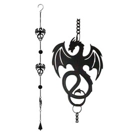 Ebros Black Coated Steel Metal Wyverex Alchemy Folklore Dragon Wall Hanging Wind Chime with Beads 38" L Home and Patio Decor Medieval Fantasy Dungeons and Dragons Mobile Noisemaker
