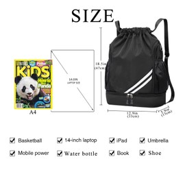 Labreccos - Mochila de fútbol con cordón para natación, gimnasio, bolsa deportiva con pelota y compartimento para zapatos para hombres y mujeres