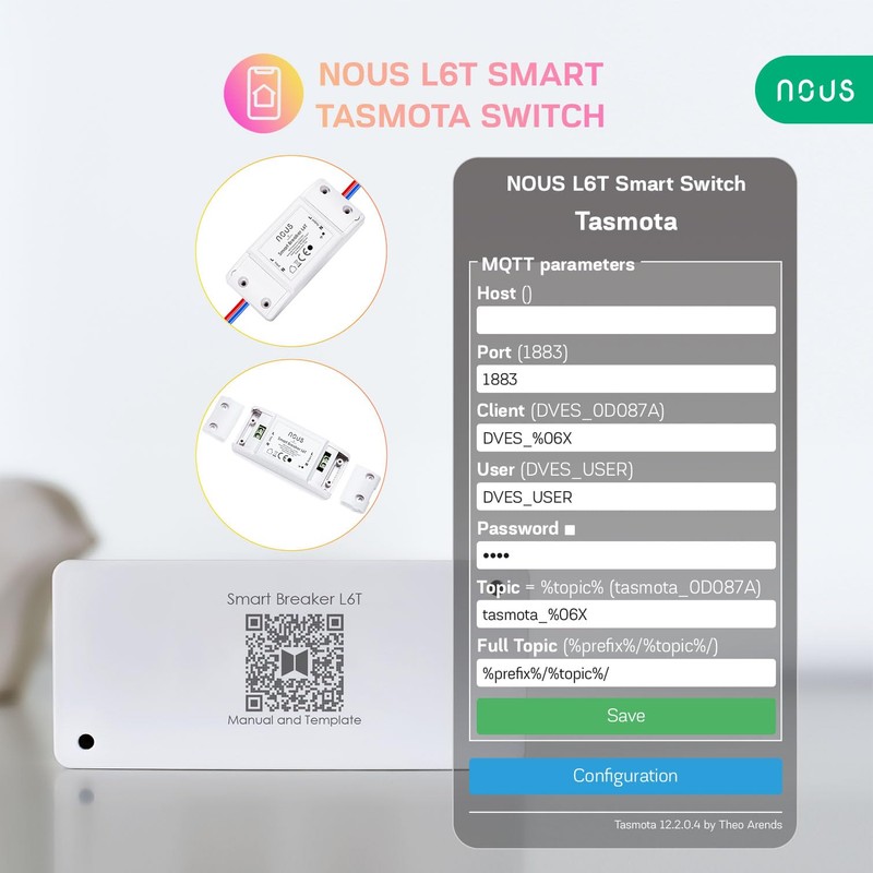 Tasmota Smart Light Switch Flush-Mounted Nous L6T - ESP8266 Smart