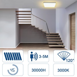 SHYOSUCCE LED Ceiling Light with Motion Sensor Indoor, 20 W IP65 Ceiling Light with Motion Sensor for Stairs Cupboard Balcony Storage Room Cellar Hallway Garage Bathroom Kitchen