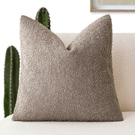Foindtower Decorative Textured Boucle Throw Pillow Covers Accent Solid Pillow Cases Neutral Soft Cozy Couch Cushion Case for Chair Sofa Bedroom Living Room Home Decor 18x18 Inch,1PC,Light Taupe