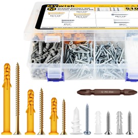 Mywish 510Pcs Wall Hanging Kit with Anchors and Screws, Dry Wall Anchors and Screws Kit for Picture Hanging, Plastic Drywall Screws and Anchors for Sheetrock Concrete Brick, 6 Sizes