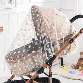 BQSAZHYJ Mosquito Net for Baby Pram, Daisy Print Stroller Netting Cover - Perfect Bug Net for Strollers, Bassinets, Mini Crib, Cradles and Playards (White Daisy)