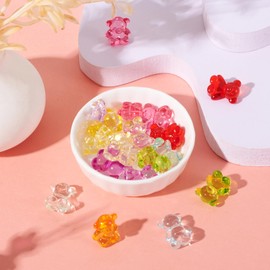 FASHEWELRY 20pcs Clear Acrylic Bear Beads Mixed Color Transparent Bear Spacer Beads Mini Cute Bear Loose Beads Bulk for Bracelet Necklace Earring Jewelry Making