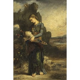 Orpheus Poet and Musician Girl Holding his Head that rests on his Lyre Mythological Painting By Gustave Moreau 11" x 16" image size art repro on matte paper