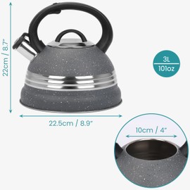 Belle Vous Grey Whistling Tea Kettle - 3L Tea Pot for Stovetop/Induction Stove Top - Stainless Steel Hot Water Camping Kettle Teapot for Tea/Coffee