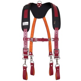 TRUTUCH Leather Work Suspenders With Pockets | Fully-Adjustable Padded Leather Tool Belt Suspenders for Men | Heavy Duty Work Suspender | Construction | Framers | Handyman | Electrician(Maroon)