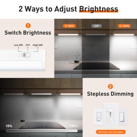 ALUSSO LIGHTING 24 Inch LED Under Cabinet Lighting Hardwired Plug in, 5CCT Color Selectable 2700K/3000K/3500K/4000K/5000K Dimmable, Linkable 15W 1350LM Under Counter Lights for Kitchen, 2 Pack