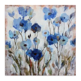 WEXFORD HOME Floral in Blue Abstracted Gallery Wrapped Canvas Wall Art, 24x24