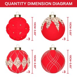 SY Super Bang Velvet Christmas Balls Ornaments Set, 3.14"/80MM Flocked Christmas Tree Hanging Decorations Assortment, for Holiday Birthday Wedding Xmas Party Decor - Red