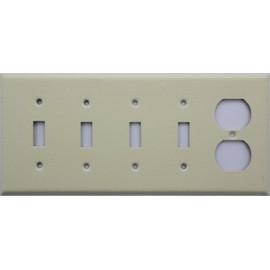 Ivory Wrinkle 5 Gang Wall Plate - 4 Toggle Switches 1 Single Duplex Outlet