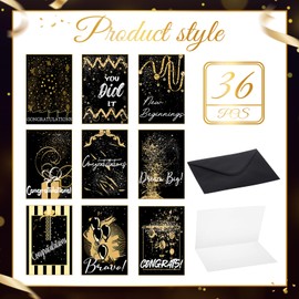 Motiskyy 36 Pack Gold Foil Congratulations Cards with Envelopes Bulk 6 x 4 Inch Black and Gold Theme Congratulations Cards for Wedding Retirement Birthday Party Supplies, 9 Designs(Precious)