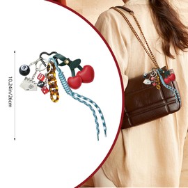 WEWAYSMILE Designer Rope Bag Charm Cherry Purse Charms for Handbags 8 Ball Keychain for Backpacks Wallets Car Key Accessories（Leather Cherry）