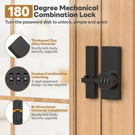 SecureLatch 180 Degree Flip Barn Door Lock, Password Keyless Adhesive Sliding Door Lock, 3-Digit Combination Security Cabinet Latch for Gate, Storage, Closet - Paste/Screw Mount (Black-1PC)
