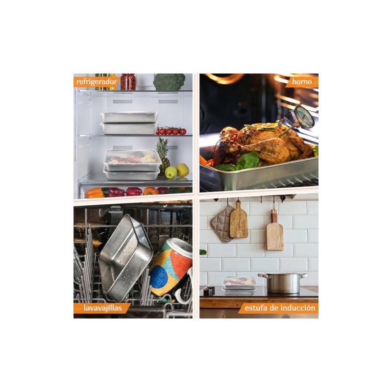8PCS Recipientes de Acero Inoxidable con Tapas 2100ML, Contenedores para