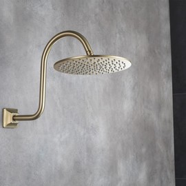 SEABEFORE 13 Inch S-Shape Shower Arm Gold Gooseneck Shower Head Extension with Unique Flange, Standard 1/2" Connection