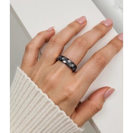 2mm 3mm 4mm 6mm 8mm Black/White Ceramic Rings for Men Women Comfort Fit Engagement Wedding Band Size 5-12 (6mm Faceted Black, 8)