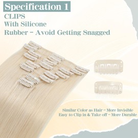 S-noilite Clip-In Real Hair Extensions, White Bleach Hair Extensions, Remy Human Hair, 70 g, 50 cm, Thin Wefts, 8 Wefts, #70