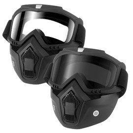 HuoBi Motorcycle Helmet Riding Goggles with Removable Face Mask Removable Anti-Fog Warm Mouth Filter Adjustable Non-Slip Vintage Bullet Motocross Goggles