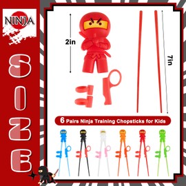 Nuanchu 6 Pairs Ninja Training Chopsticks for Kids Adults Beginners Boys Toddler Learning Chopstick Helper Reusable Japanese Cute Tableware with Attachable for Right or Left Handed Trainer, 7 Inch