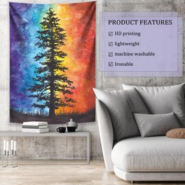 Purple Tree Forest Tapestry Colorful Red Watercolor Galaxy Night Wall Hanging Nature Scenery Small Cute Long Tapestry Aesthetic Starry Vertical Bedroom Window Backdrop Wall Art Decoration 28×40 inch