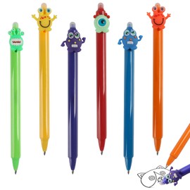 JWTRSVTY Pack of 6 Monster Erasable Pens, Monster Erasable Rollerball Pen, 0.5 mm Blue Retractable Cartoon Ballpoint Pen, Kawaii Monster Stationery, for Children, School, Office, Gifts