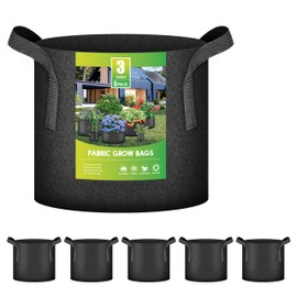 iPower 3 Gallon Heavy Duty Thickened Aeration Grow Bags Nonwoven Fabric Pots with Strap Handles Container for Gardening, 5-Pack Black
