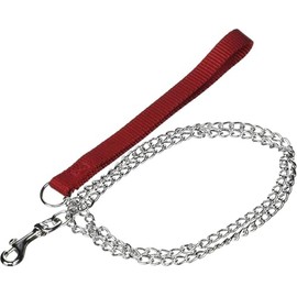 OmniPet Chain Link Dog Leash with 2mm Light Duty Links and Red Nylon Handle, 4ft Length