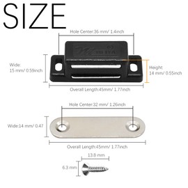 12Pack Cupboard Magnetic Door Catch for Cabinet Heavy Duty Magnet Catches Kitchen Latch Small Home Furniture Plastic Shell Metal Plate with 48pcs Screws (Black)