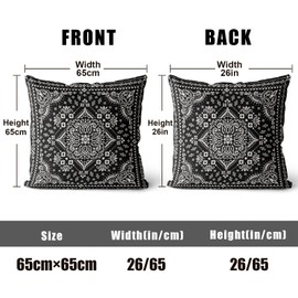 XPHZZL Pack of 2 Soft Decorative Cushion Covers 65 x 65 cm - Square Throw Pillow Covers Boho Style Ethnic Pillowcases for Home Decor Sofa Bedroom Car with Invisible Zipper 26 x 26 Inch - Black