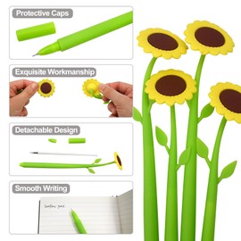 12 PCS Sunflower Ballpoint Pens, Silicone Plants Shaped Pen, Cute Floral Pens Bulk for Women Teacher Students Kids Girls, Fancy Flower Party Favor Sunflower Gifts, 0.38 mm Black Gel Ink (Sunflower)