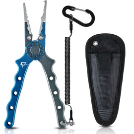 Piscifun Fishing Pliers - Saltwater & Fly Fishing with Hook Remover, Braid Cutters, Sheath & Lanyard - Blue