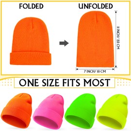 JenPen Neon Beanie Hat Slouchy Beanie Cap Unisex Knitted Winter Hat Ski Plain Beanie Cap for Men and Women, Green, Yellow, Orange and Pink, One Size