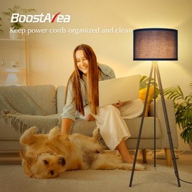 BoostArea Floor Lamp for Living Room, Tripod Floor Lamp, Blue Linen Lamp Shade, Blub Not Included, Mid Century Standing Lamp for Living Room, Bedroom, Study Room and Office