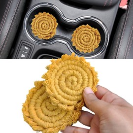 Cotton Car Coasters 2pc Car Cup Coasters Cute car Accessories for Women TIK tok Must Haves 2024 car Coasters for Cup Holders (Sunshine Yellow)