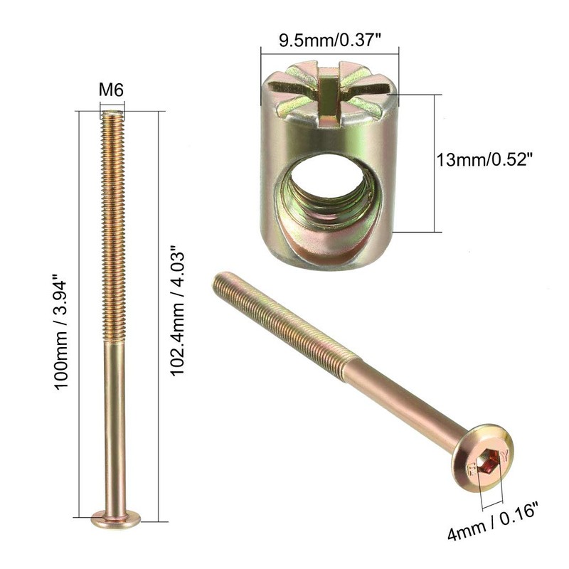 uxcell M6x100mm Furniture Bolt Nut Set Hex Socket Screw 50mm