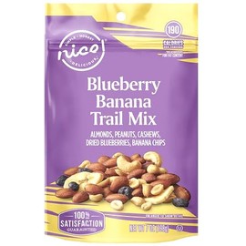 Blueberry Banana Nice Trail Mix 7oz Bag: Almond Nuts, Peanuts, Cashews, Dried Blueberries, Banana Chips, Snack Snacking Low Carb Keto Food Treat