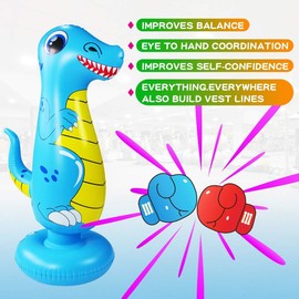 Punching Bag for Kids 47" Inflatable Dinosaur Bop Bag Free Standing Boxing Bag for Immediate Bounce Back Heavy Punching Bag for Practicing Karate,Taekwondo,De-Stress Boxing Bag for Boy/Girl (Blue)