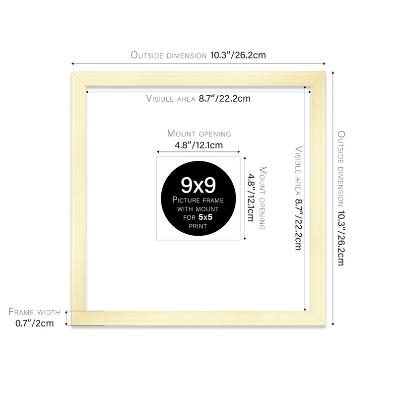 9x9" Square Picture Frame, Display Pictures 5x5" With Mat or